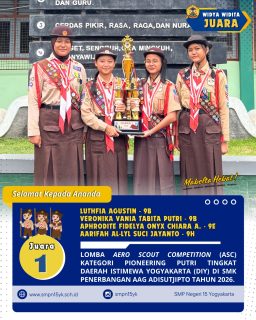 Selamat kepada tim 1 pioneering putri sebagai juara 1 pada Aero Scout Competition (ASC) kategori lomba pioneering putri tingkat Daerah Istimewa Yogyakarta tahun 2026.