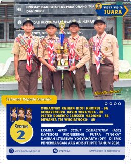 Selamat kepada tim 1 pioneering putra sebagai juara 2 pada Aero Scout Competition (ASC) kategori lomba pioneering putra tingkat Daerah Istimewa Yogyakarta tahun 2026.