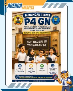 Undangan Bimbingan Teknis P4GN (Pencegahan dan Pemberantasan Penyalahgunaan serta Peredaran Gelap Narkotika) bagi Bapak/Ibu Guru dan Karyawan SMPN 15 Yogyakarta sebagai wujud komitmen bersama menciptakan lingkungan sekolah yang bersih dari narkoba ✨