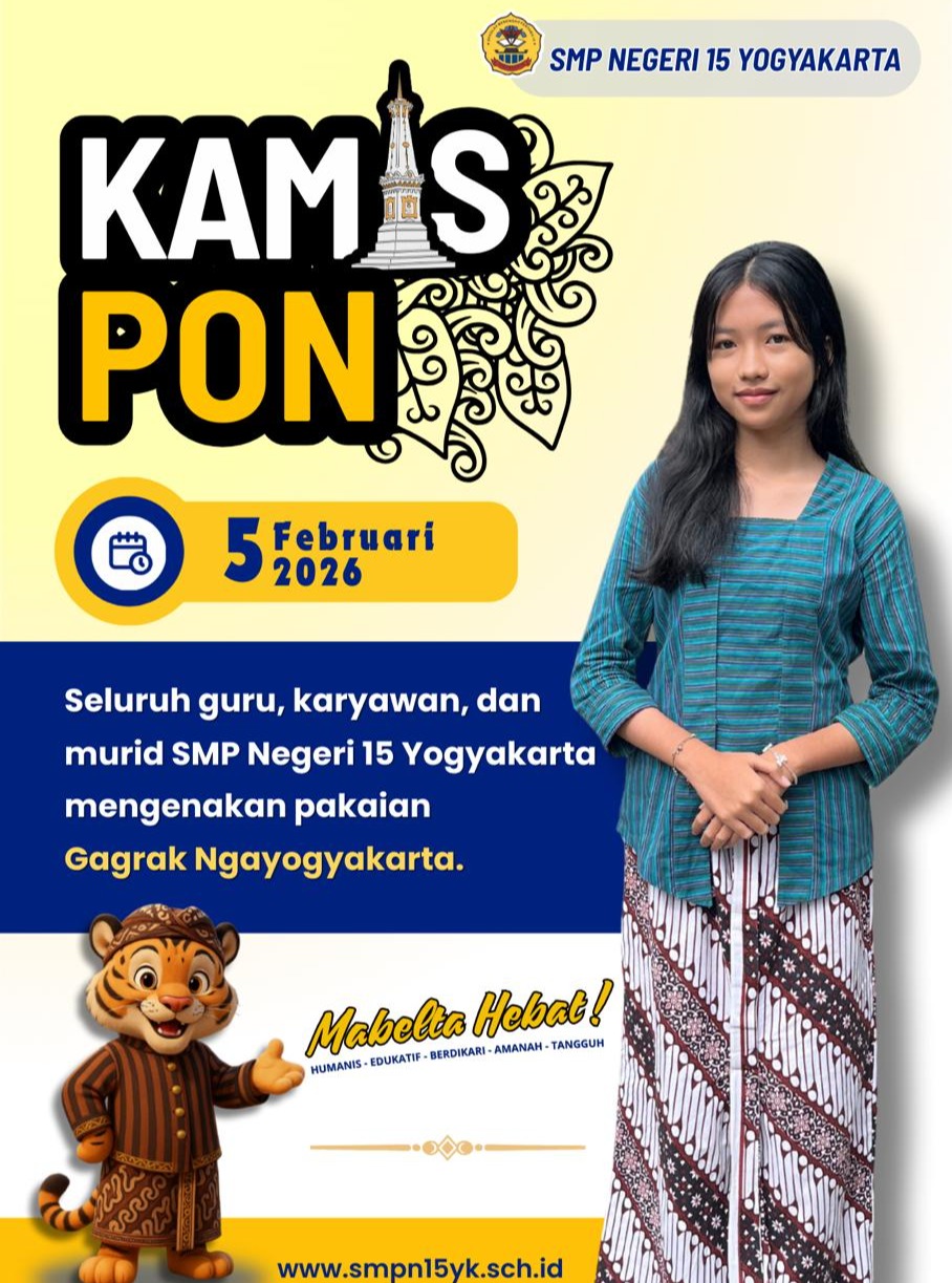 Hari ini seluruh guru, karyawan dan murid SMP Negeri 15 Yogyakarta mengenakan pakaian Gagrak Ngayogyakarta😊