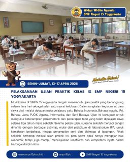 Telah terlaksana kegiatan ujian praktik bagi siswa kelas IX sebagai bagian dari rangkaian evaluasi akhir tahun ajaran, yang bertujuan untuk mengukur kompetensi psikomotorik serta kemampuan siswa dalam mengimplementasikan teori ke dalam keterampilan praktis yang nyata✨