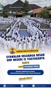 Setelah upacara bendera hari Senin, keluarga besar SMPN 15 Yogyakarta melanjutkan dengan kegiatan syawalan. Masih dalam suasana Idul Fitri, saling berjabat tangan dan memaafkan menjadi penguat kebersamaan. Semoga langkah kita ke depan semakin penuh kebaikan dan semangat baru.
Mohon maaf lahir batin semuanya🤗