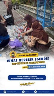 Dalam rangka Bulan Peduli Sampah Nasional, SMP Negeri 15 Yogyakarta melaksanakan kegiatan Jumat Reresik sebagai wujud kepedulian terhadap kebersihan dan kelestarian lingkungan sekolah.