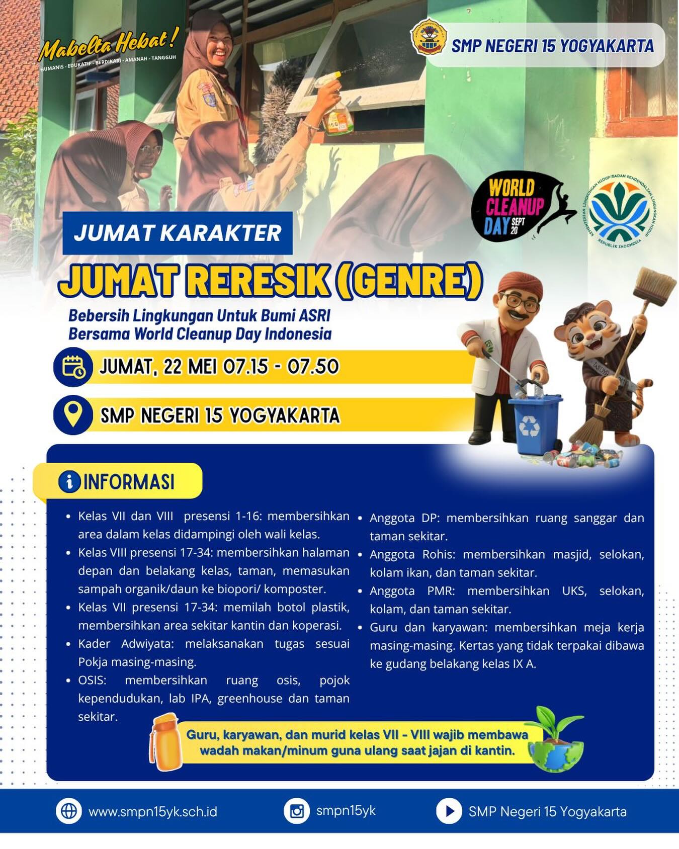 Mari kita jaga bumi ini, melalui kegiatan Jumat Karakter - Jumat Reresik 🌱