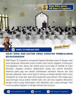 Ikhtiar dalam menuntut ilmu tidak hanya dalam belajar tetapi bisa melalui ibadah. Pelaksanaan sholat dhuha kelas IX setiap pagi sebelum pembelajaran dimulai 🙏
