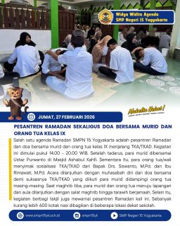 Pesantren Ramadan 1447 H 🌙
Doa bersama siswa kelas IX dan orang tua yang dilaksanakan bersamaan dengan berbagi takjil, sebagai wujud kepedulian dan kebersamaan di bulan suci Ramadan.