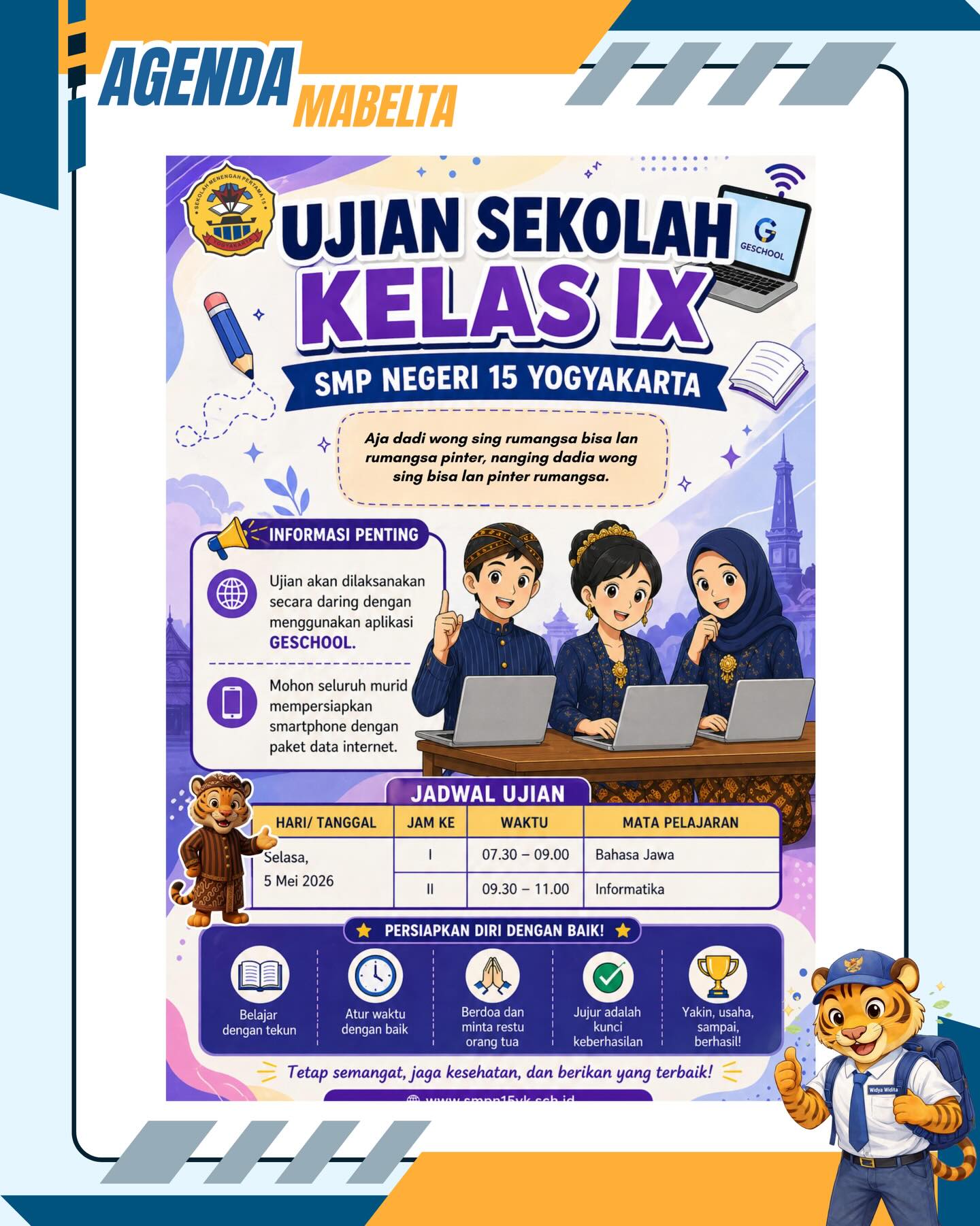 Satu ujian terlewati, esok masih ada yang menanti. Tetap kuat murid kelas IX 🔥